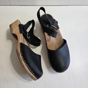 Swedish Hasbeens Mary Janes Black Wooden Size 39